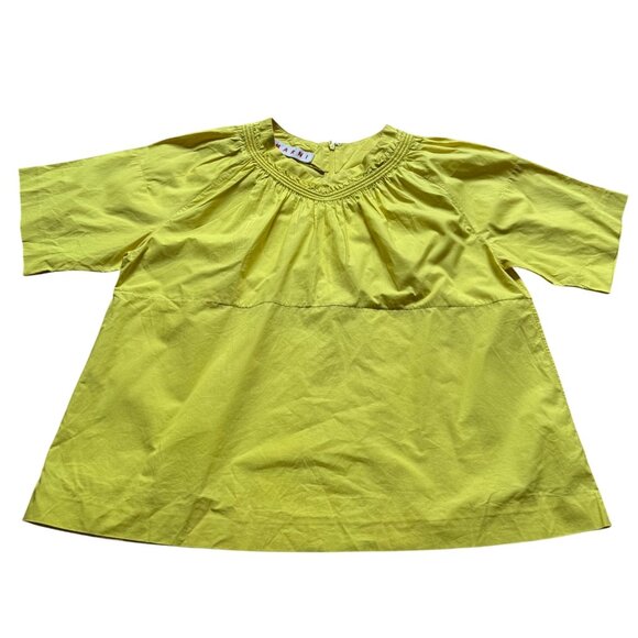 Marni Size M Yellow 100% Cotton Short Sleeve Smocked Neck Relaxed Fit Blouse - Picture 1 of 13